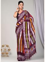 Linen Multi Colour Casual Wear Printed Saree